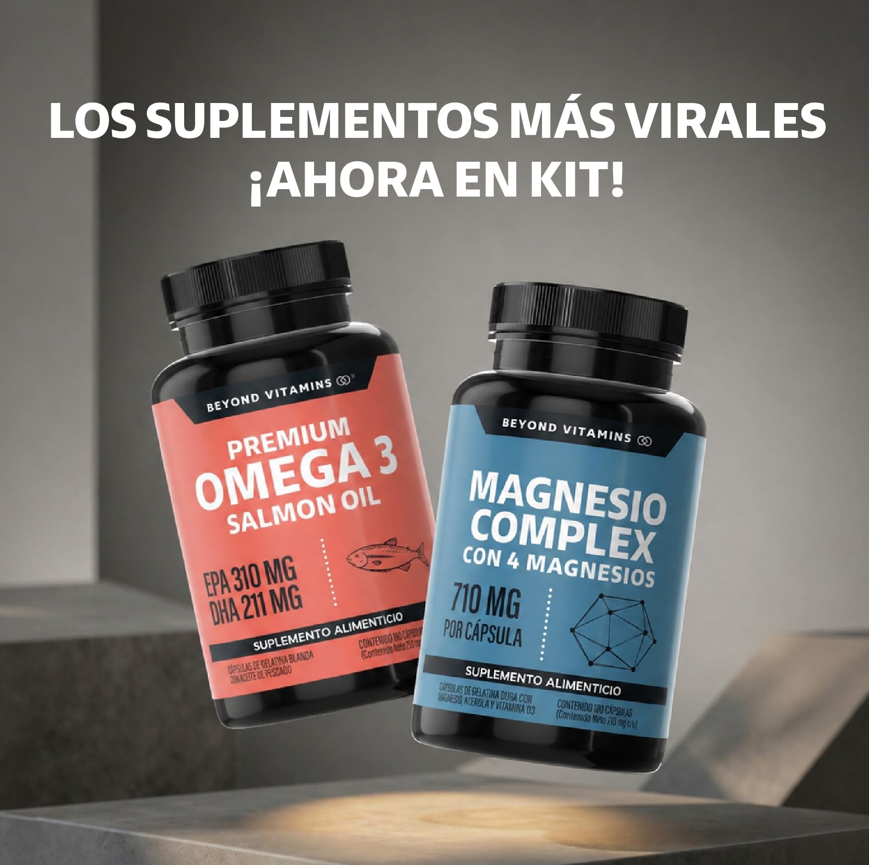 Kit Omega 3 Salmon Oil 180 Caps + Magnesio Complex 180 caps | Aceite de Pescado Ultra Concentrado + 4 Magnesios (Citrato, Glicinato, Gluconato y Óxido de Magnesio) | Beyond Vitamins