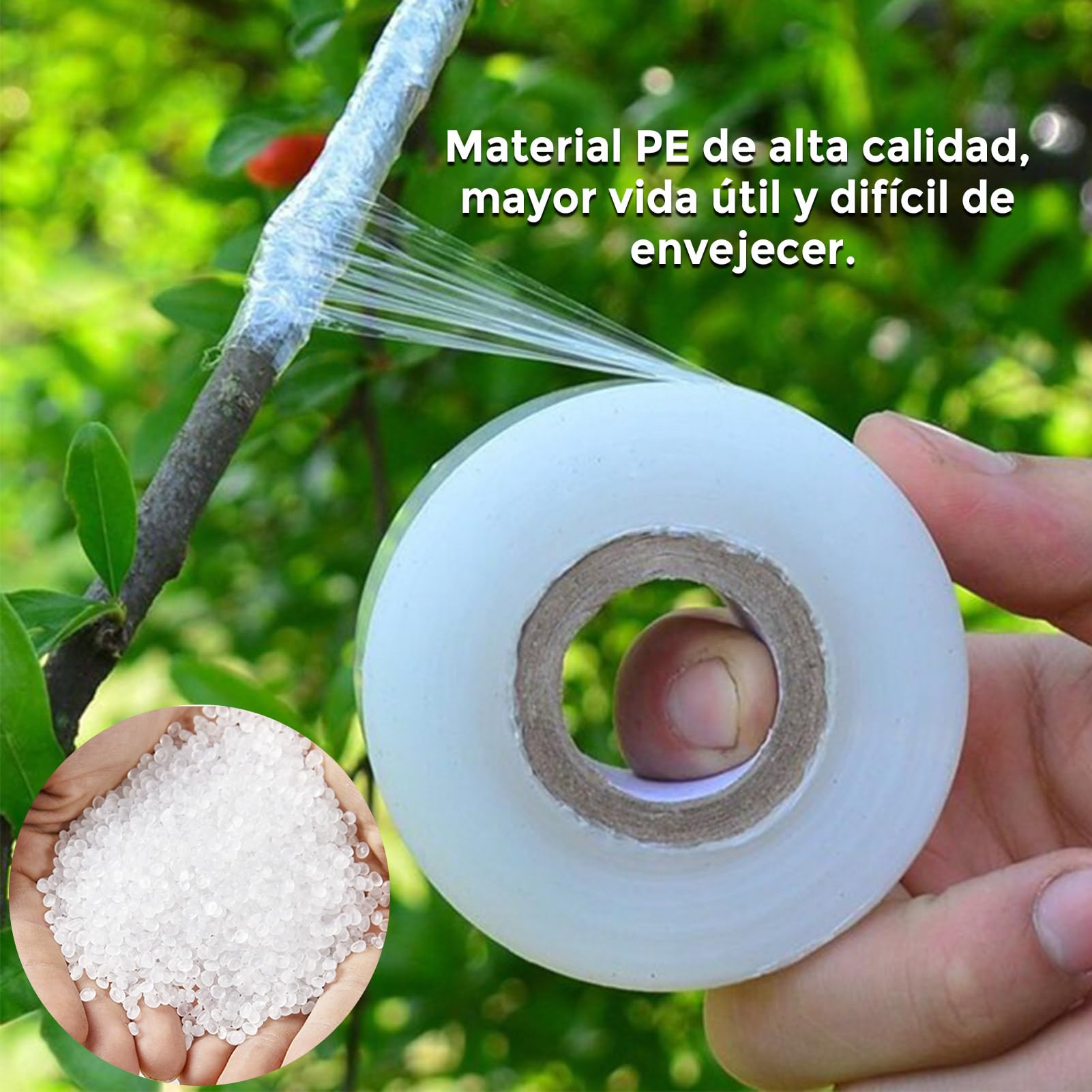 3 Rollos de Cinta de Injerto de Transparente Estirable, Autoadhesiva para Jardinería Película de Injerto, Ideal para Injertar Árboles Frutales, Flores y Uso en Viveros, 100 m