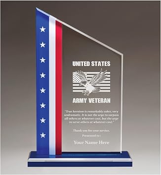 Acrylic Awards Custom Engraved Army Service with Inspirational Quote | EliteAwards, 8.75 inch Acrylic Trophy American Flag Design, United States Military Appreciation Gifts, Veterans Day, Eagle