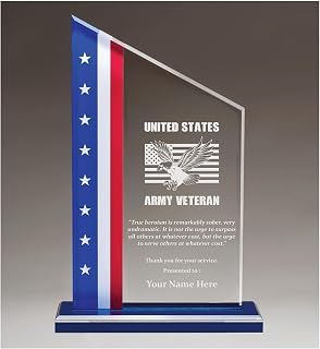 Military Appreciation Awards, Custom Engraved Army Service with Inspirational Quote Acrylic Trophy with American Flag for United States US Veteran