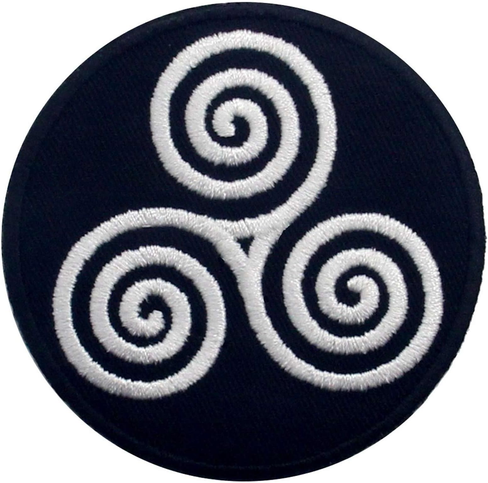 The Symbol of Triskel Circle Patch Embroidered Celtic Triskelion Badge Applique Iron On Sew On Emblem, White & Black