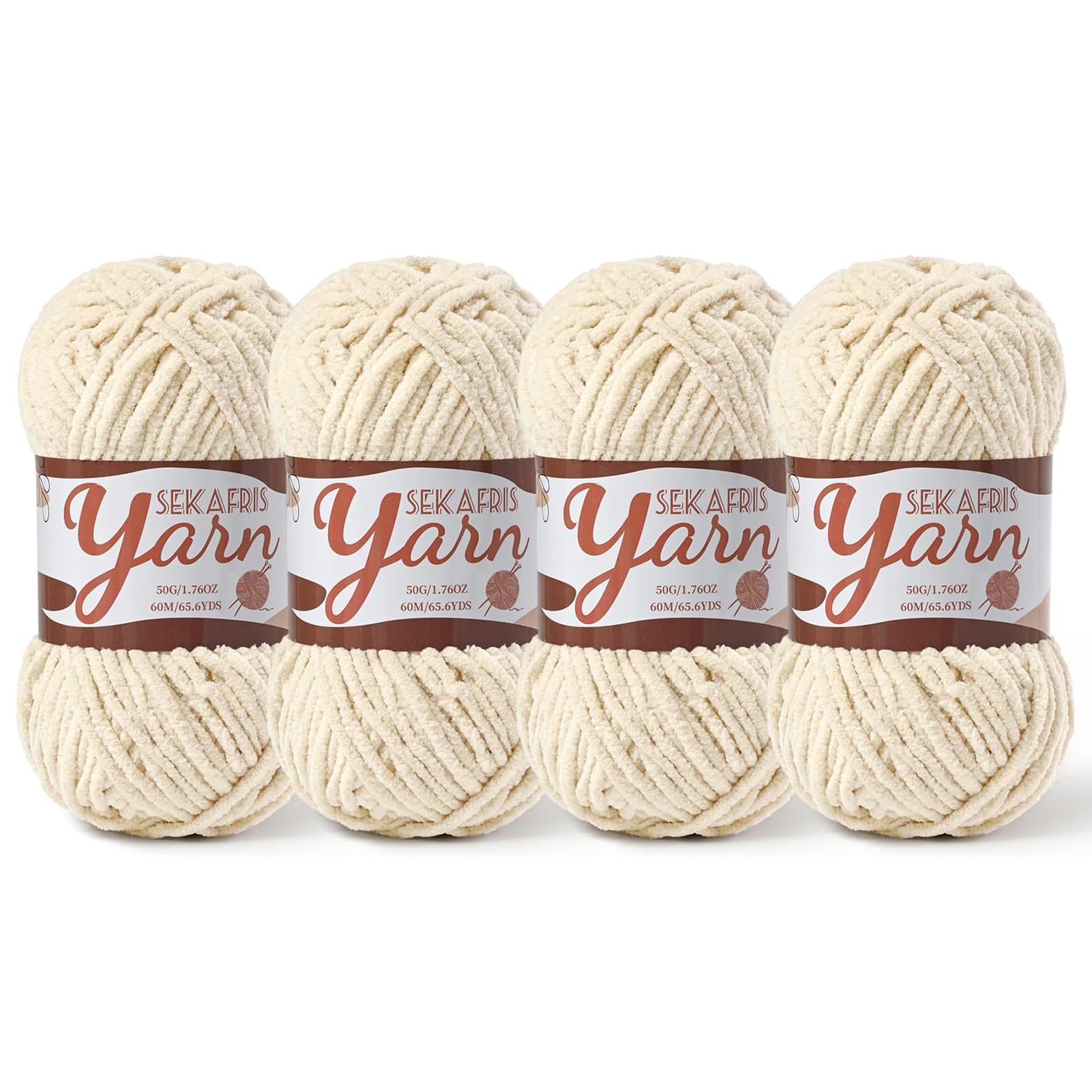 Chenille Yarn for Crocheting Crochet Beige Yarn 4 Pack