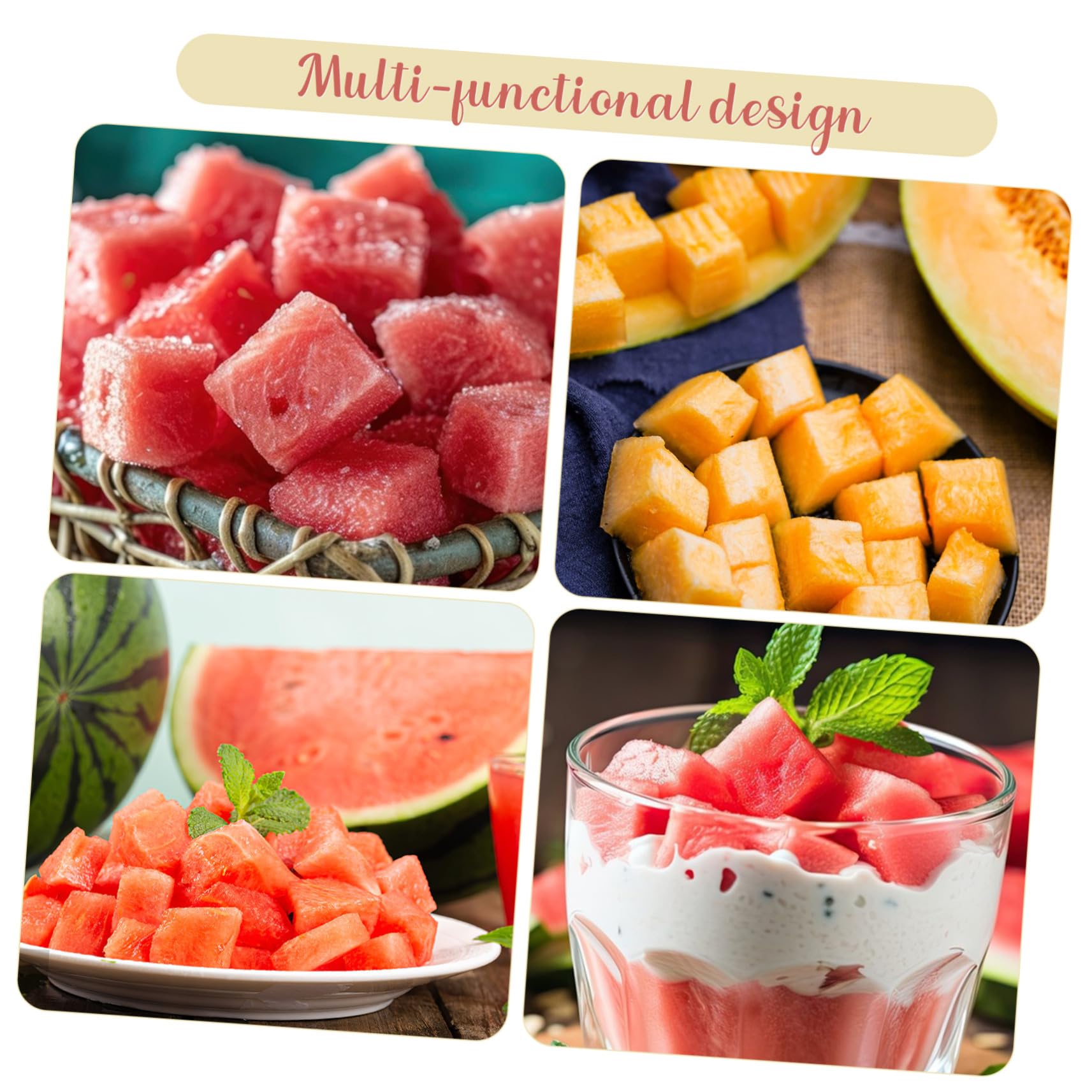 2 Stück Wassermelonen Teiler Edelstahl Wassermelonen Würfel Cutter Sicher Rutschfest Vielseitig für Melone Obstsalat Küche Einfach zu Reinigen