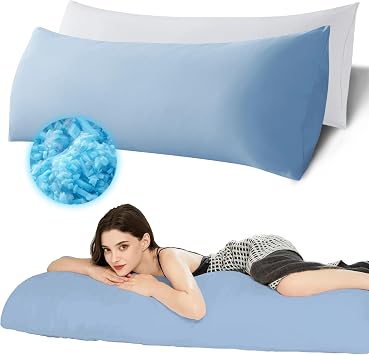 Ubauba Memory Foam Body Pillow with Cover, Full Large Body Pillows Insert for Adults with Envelope Closure Pillowcase, Firm & Fluffy Long Bed Pillows for Sleeping 20x54 inch, Blue