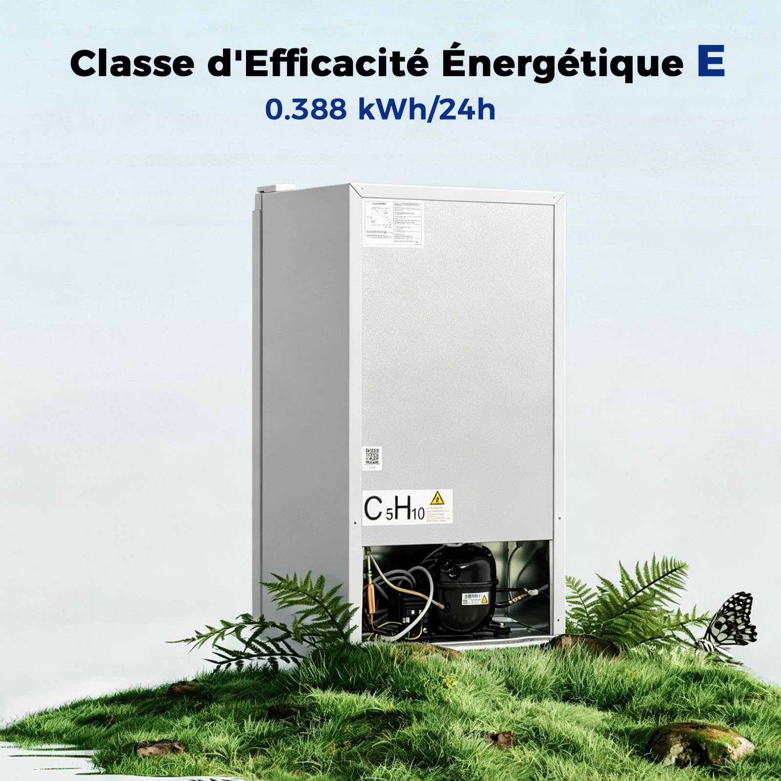 Smad Mini Frigo, 91L, Thermostat Réglable à 7 Niveaux, 2-8℃, Zone de Fraîcheur -3-0℃, Porte Réversible, Petit Frigo Silencieux pour Chambre, Hôtel, Studio, Bureau, Blanc