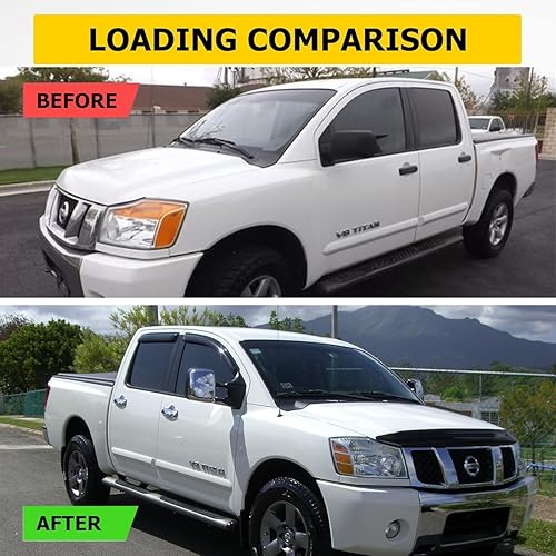 Miniatura 3 de Deflector de viento para ventana lateral para Nissan Titan Crew Cab 2004-2015, juego de 4 protectores de lluvia con cinta de canal exterior, color