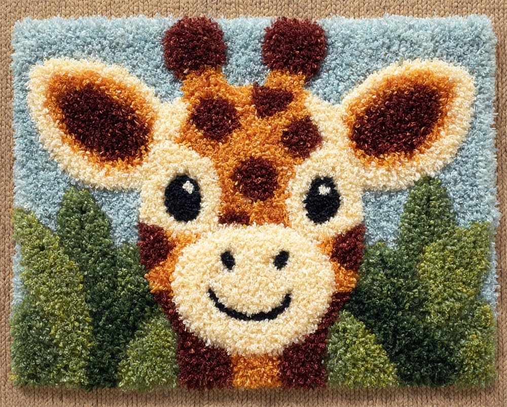 FWRTYCB Latch Hook Kits Rug Making Crafts with Pattern Printed,Cute Giraffe 20X15Inch Large Latch Hook Rug Kit Tapestry Rug Making Kits DIY Crafts Unfinished Handmade Crochet Yarn for Adults Beginn