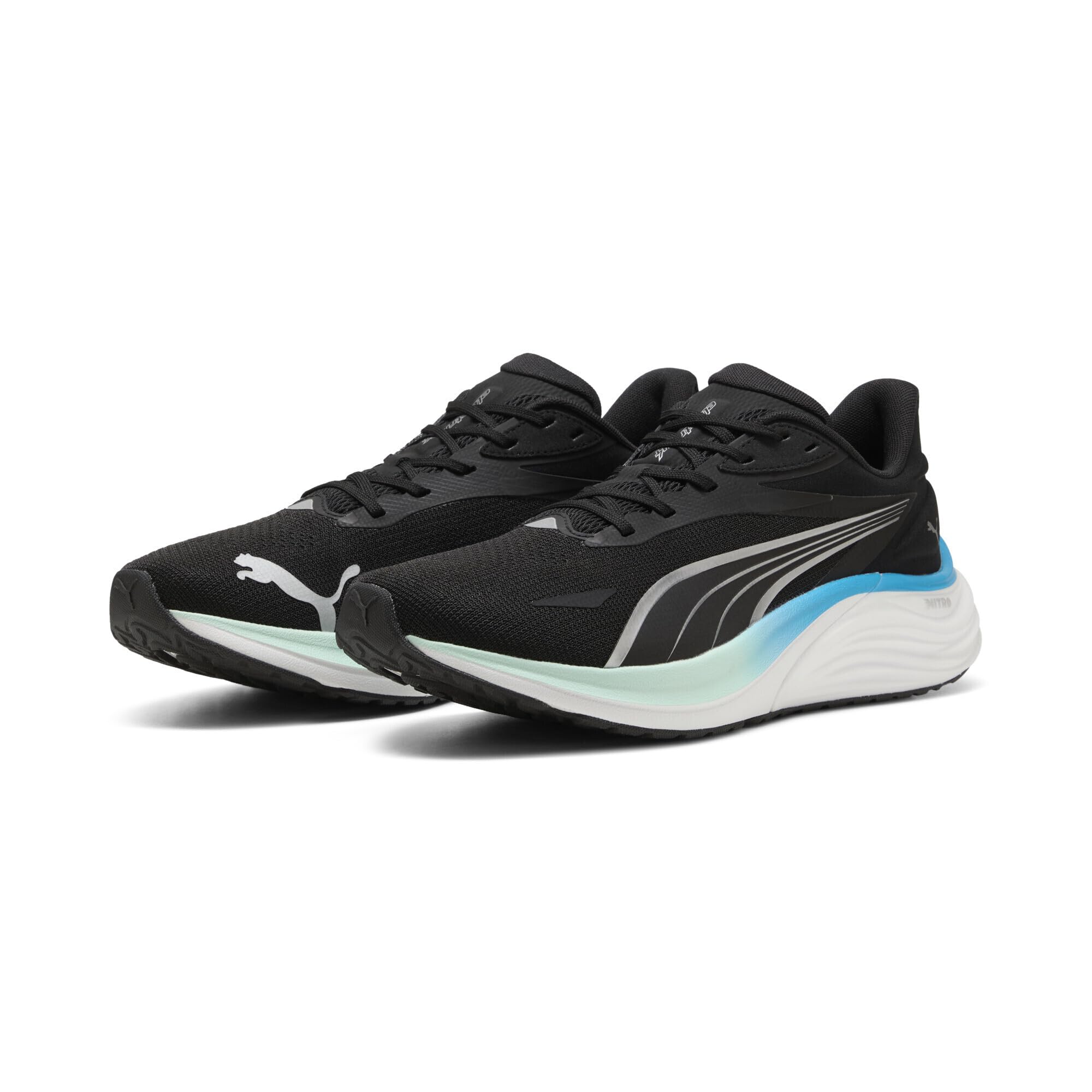 PUMA Men's Electrify Nitro 4 Road Running Shoe, Black-Mint MELT-Speed Blue, 9.5 UK