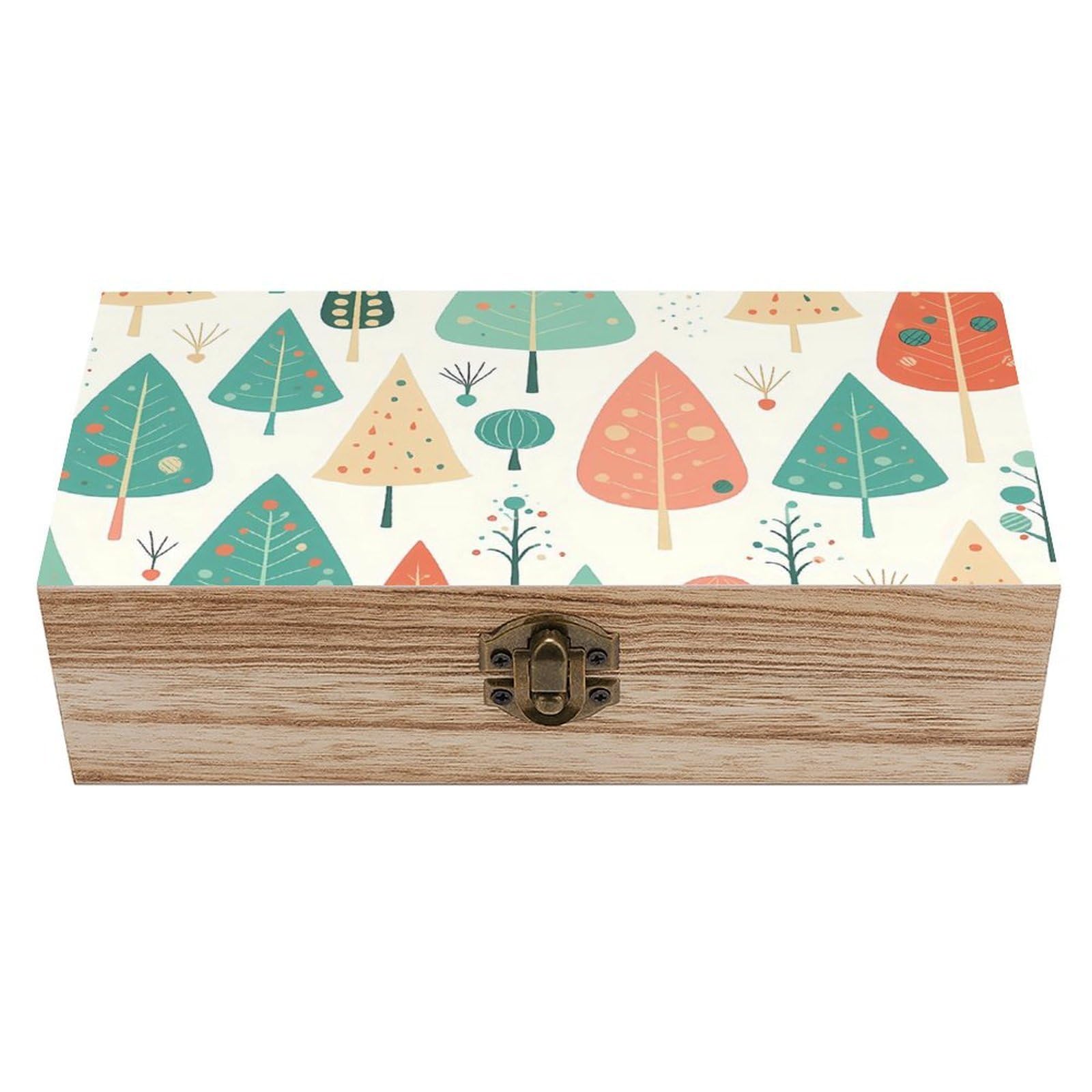 HLBSDM Colorful Cartoon Trees Retro Wooden Storage Box Jewelry Art Gift Boxs Decorative Keepsake Boxes