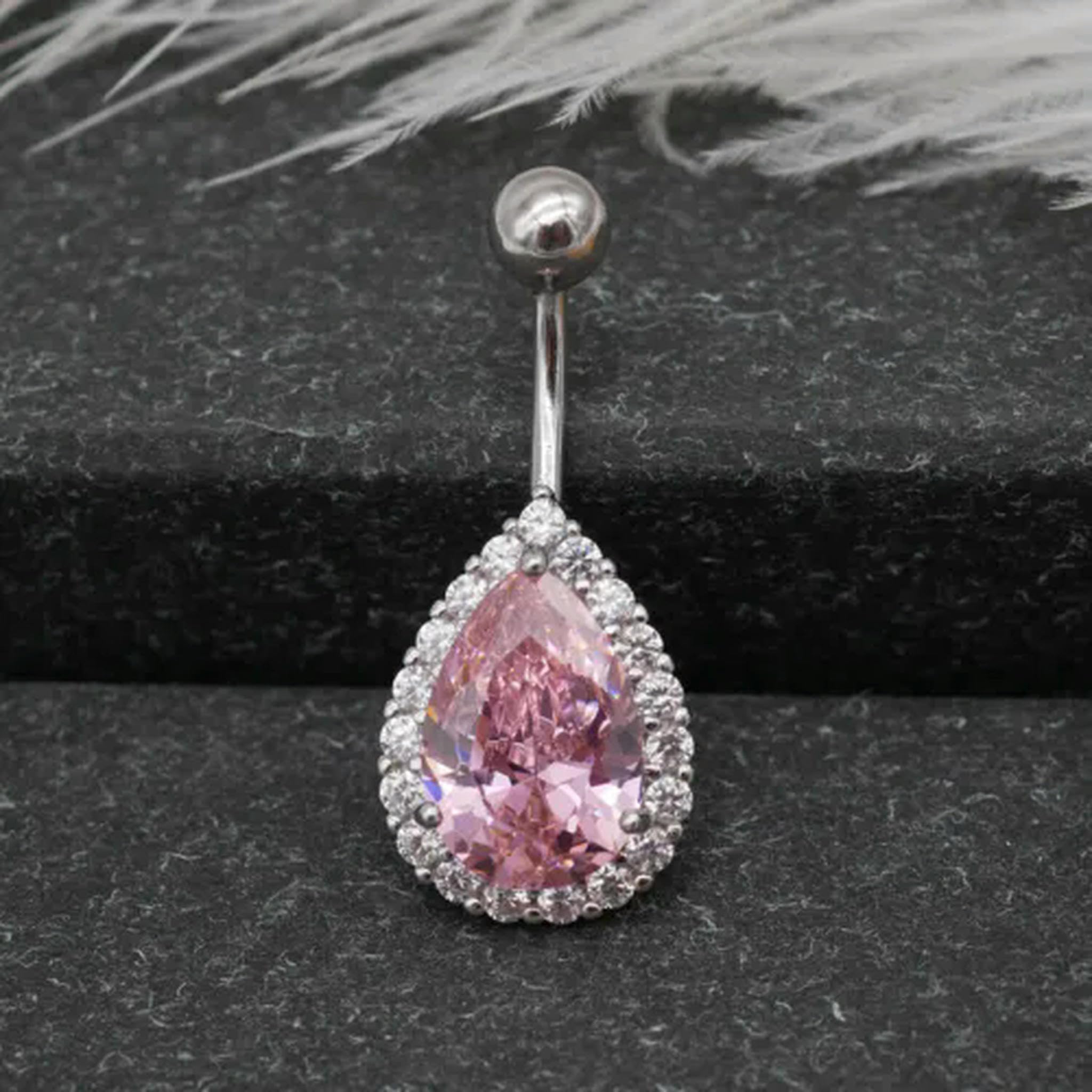 Piercing Ombelico in Argento Sterling 925 con Cristallo a Goccia A4405-8 mm