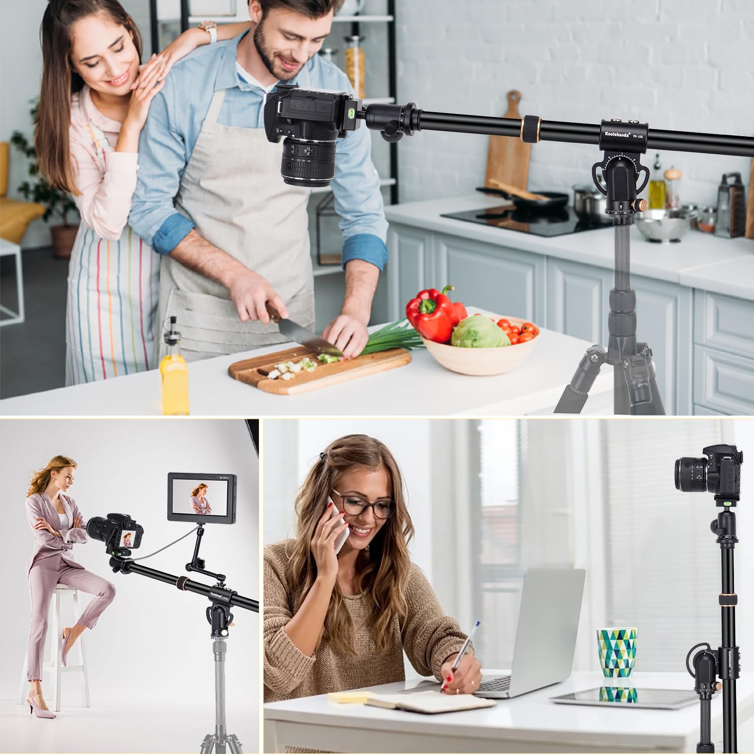 Koolehaoda Brazo de extensión de trípode de 105 cm Eje Central Horizontal Giratorio de 360 ​​​​° Brazo de extensión de trípode Ajustable verticalmente de 180 ° para cámara Fotografía aérea Macro