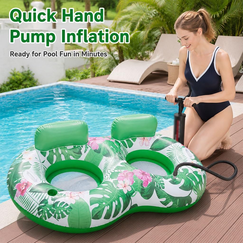 Tumbona Doble Piscina con Asientos De Malla, Flotador Inflable De Verano