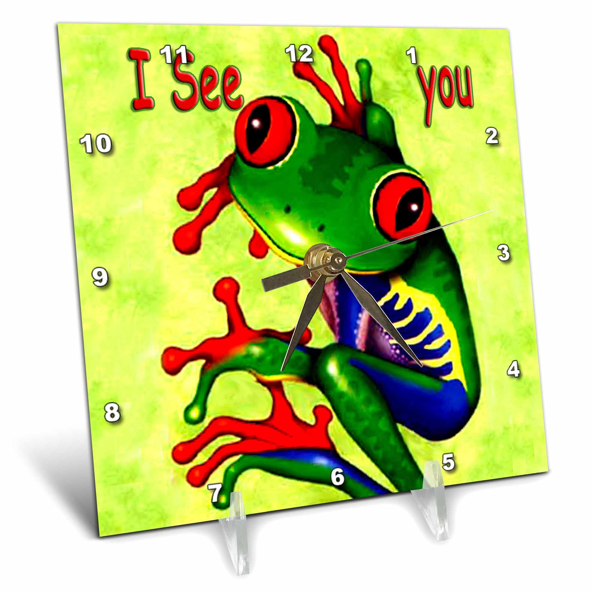 3dRose LLC Frog I See You Desk Clock, 6 by 6-Inch