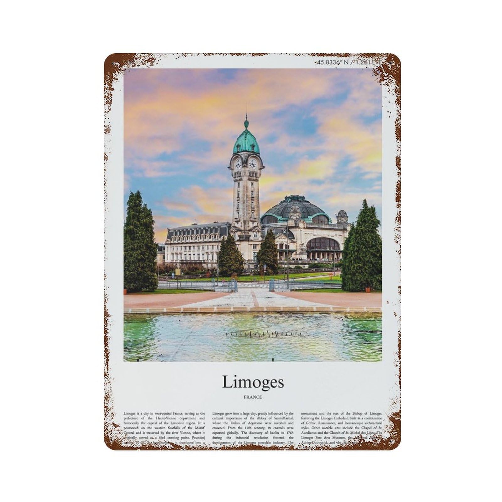 xiaoxiaoshen Limoges France City Scenery Wall Decor Art Metal Tin Poster Modern Home Decor Art Home Bar Shop Decorations Vintage Sign 40x30cm