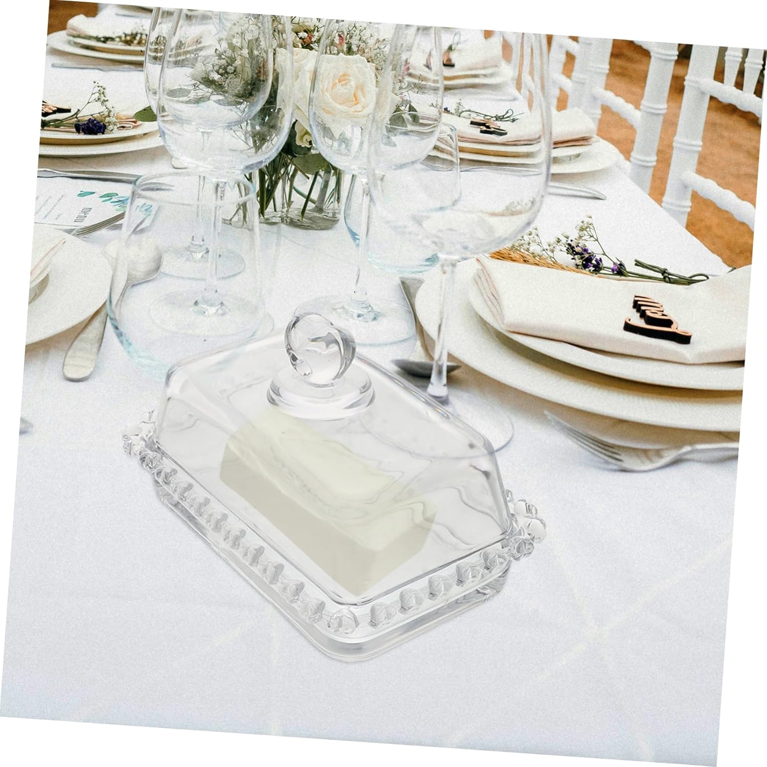 Elegant Butter Plate Glass Cover Butter Dish for Home Container Lids Preservation Holder
