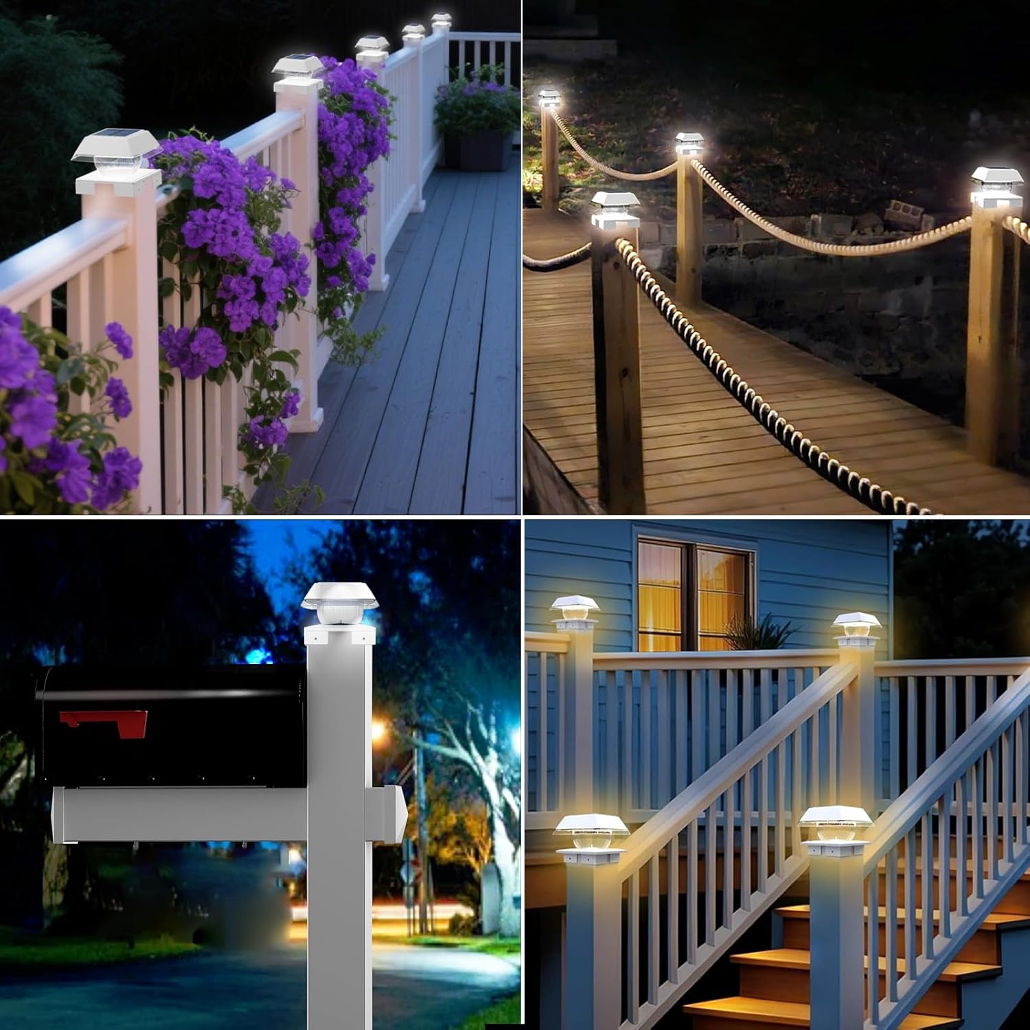 Solar Post Cap Lights Outdoor, 2-Color 3000K/6500K 120LM Fence Post Solar Lights White for 4x4 Wood & Vinyl Fence Posts - 24H Battery IP65 Waterproof Deck Patio Decor, 6 Pack
