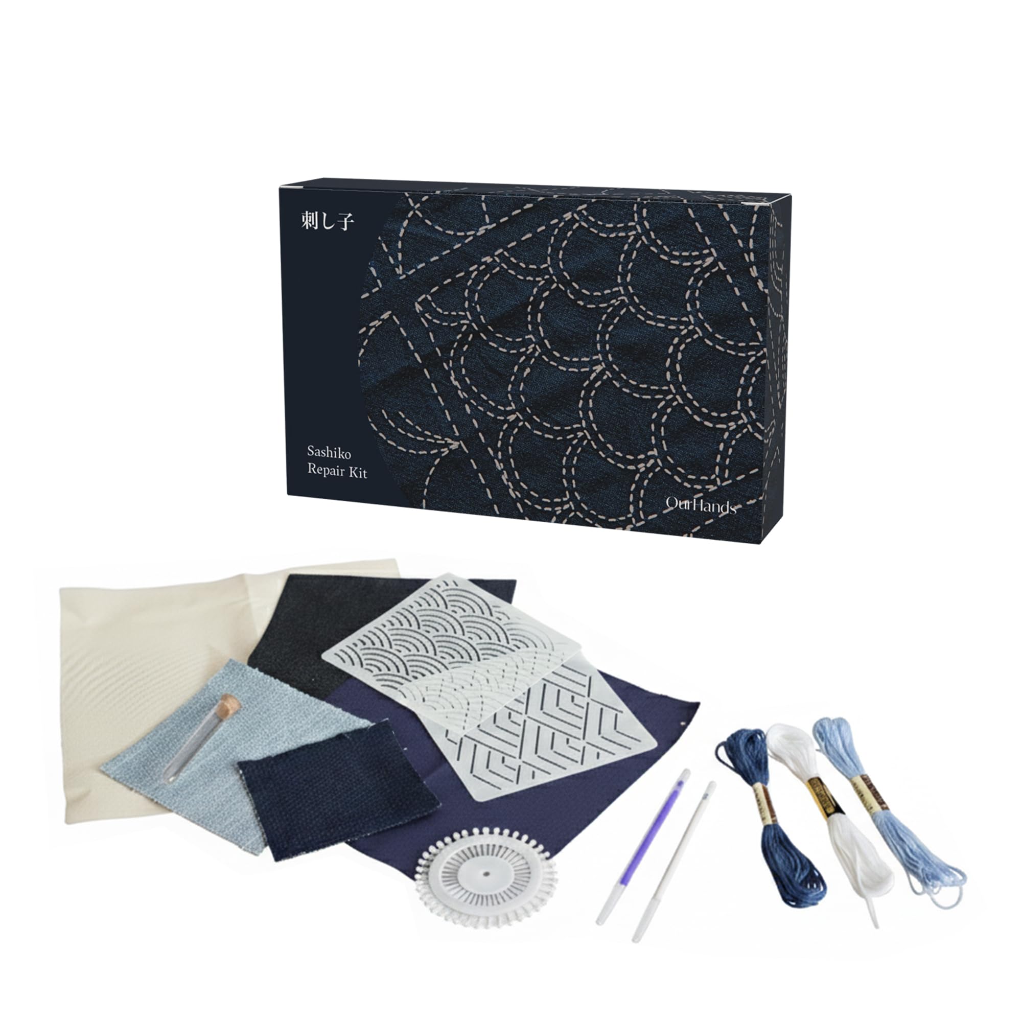 Sashiko Kit De Broderie Japonaise Tissu 68 Cm X 34 Cm Pré-imprimé 30 Cm X 30 Cm Fil Naturel Spécial Sashiko Aiguille Longue Instructions De Broderie (français Non Garanti) Violet (vagues