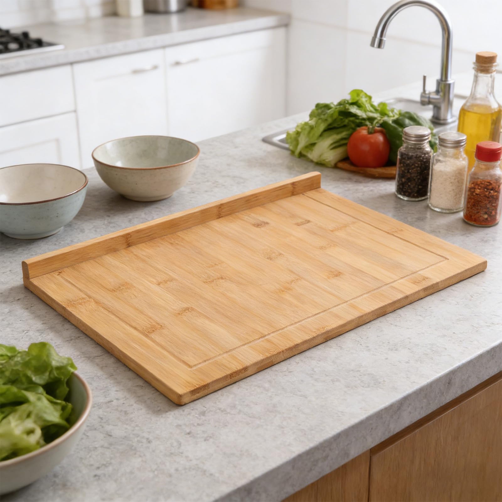 Tagliere Multifunzione Grande da Lavello in Legno Beige per Cucina
