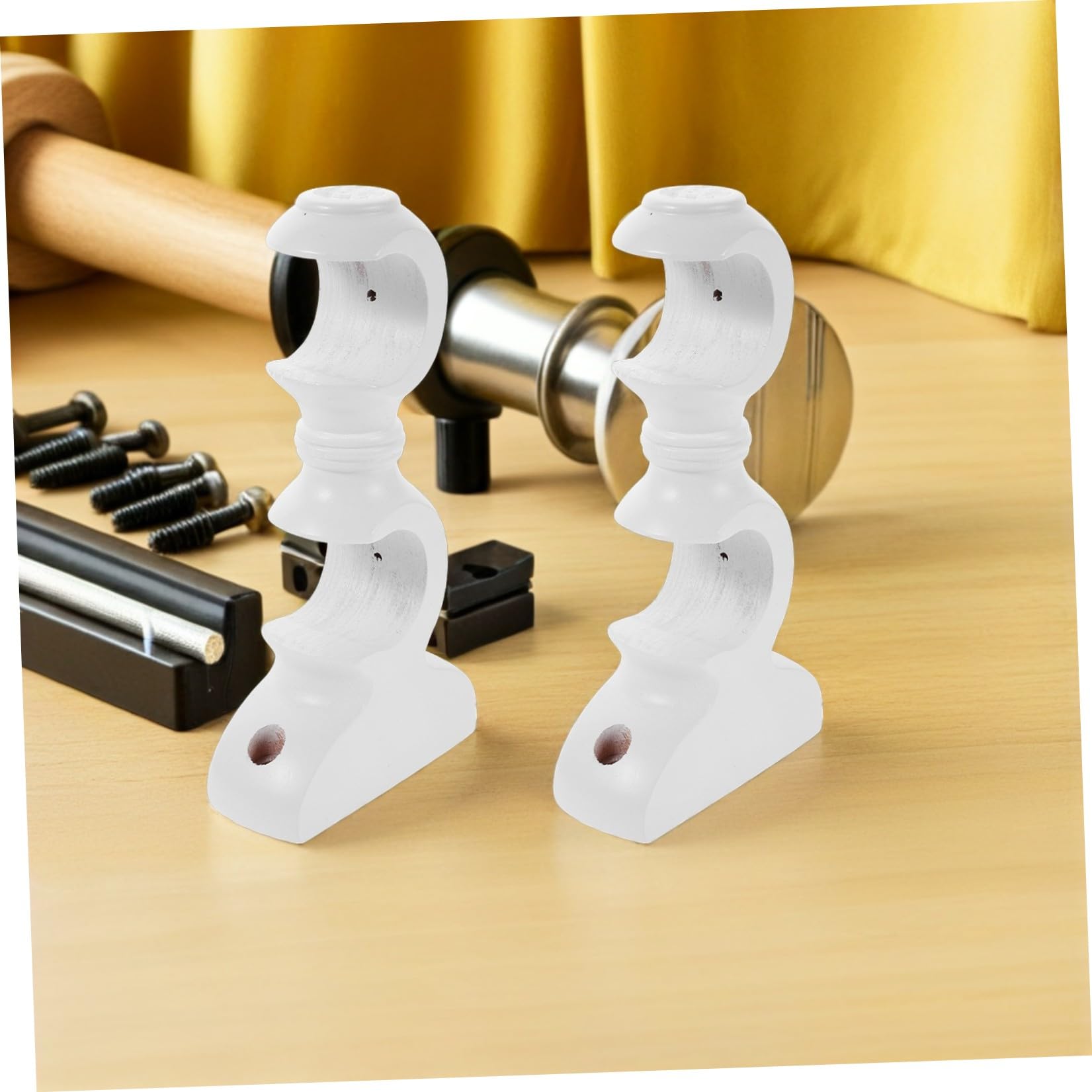 minkissy 4 Pezzi Supporto per Bastone per Tende in Legno con Doppio Staffa Base Stabile Accessorio Resistente per Montaggio Finestre in Casa