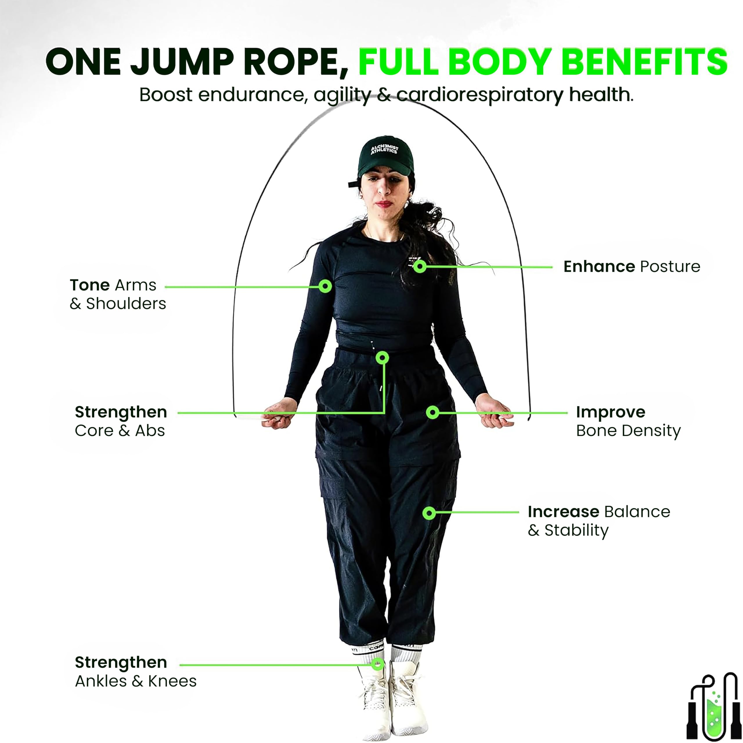 Cuerda de saltar para hombres y mujeres | Cuerda de saltar ajustable de 10 pies | Cuerda de estilo libre/velocidad para entrenamiento de fitness, cardio y velocidad | Asas