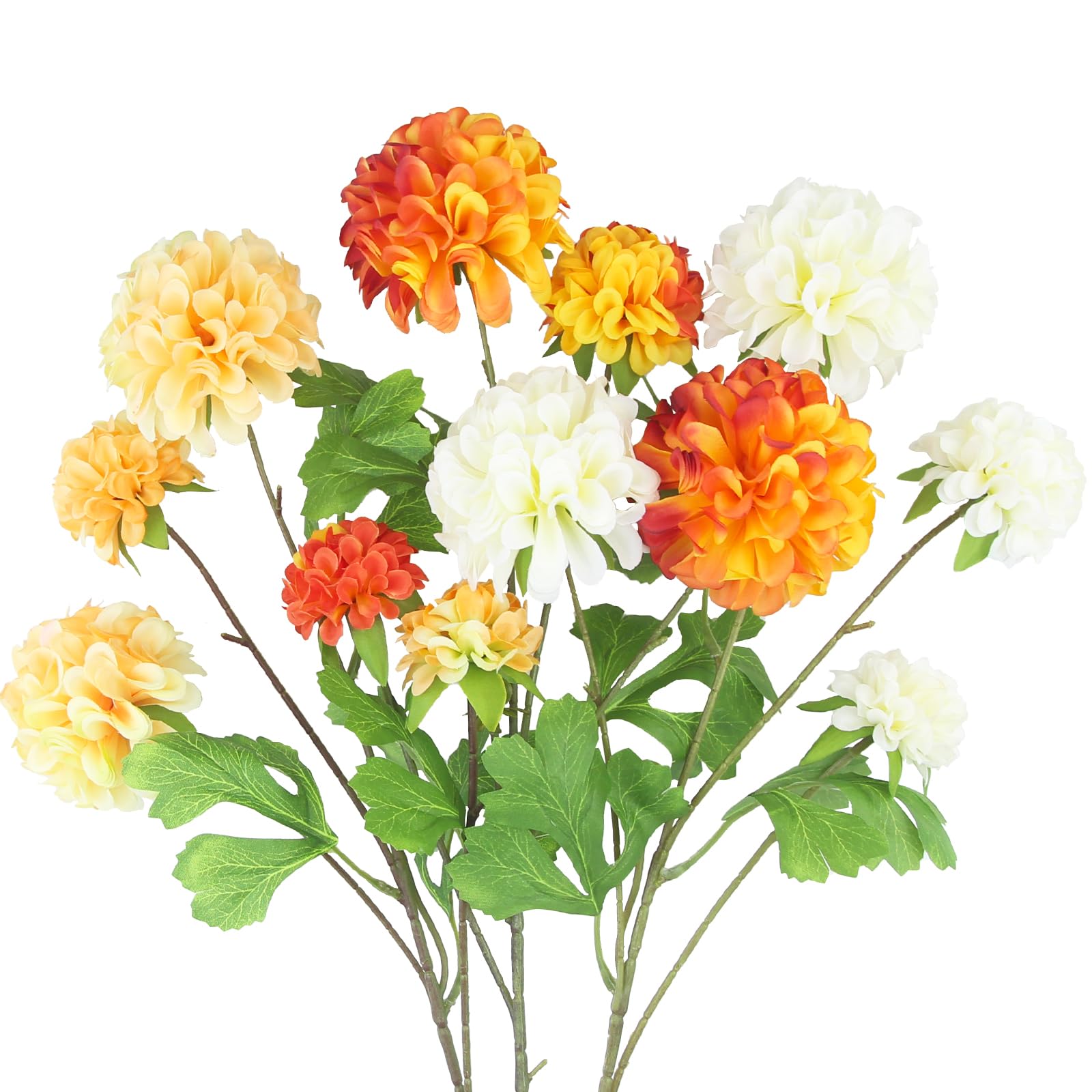 Zukuco 4 Bundles Artificial Fall Mums Flowers Silk Small Chrysanthemum Ball Outdoor Flower UV Resistant Autumn Home Kitchen Outside Porch Garden Pots Decoration (Orange