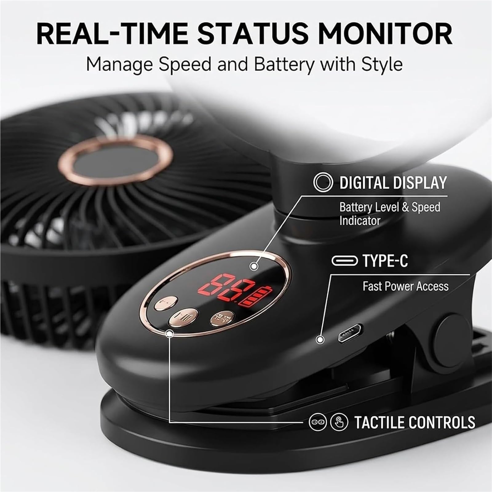 Generico Ventilatore Portatile a Clip con Display Digitale a LED