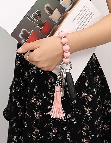 Miniatura 4 de Panny & Mody Llavero de silicona con circonita plateada brillante y borla de cuero para mujer, regalo