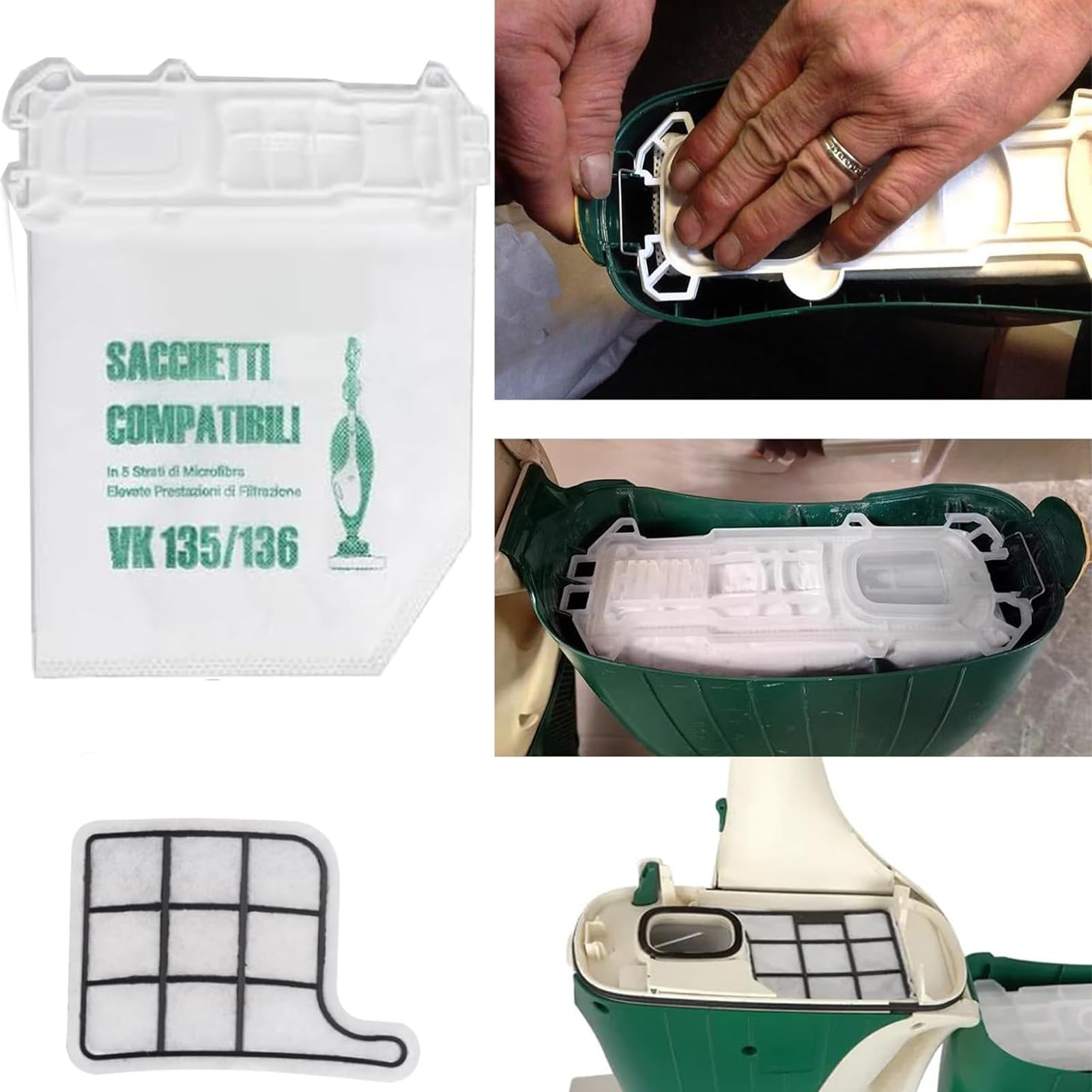 12 Staubsaugerbeutel und 2 Motorschutzfilter +2 Hygienefilter für VK Kobold VK 135 vk136