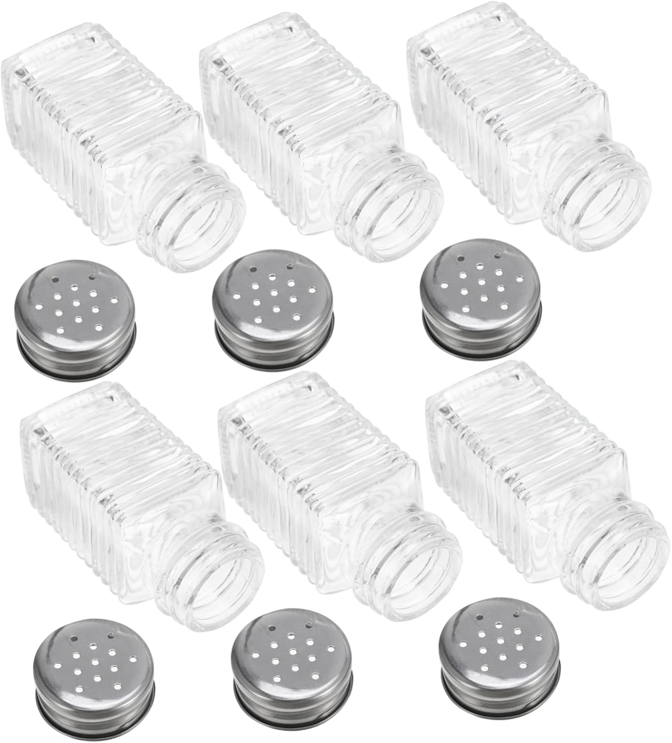 6pcs Glass Seasoning Bottle Salt Pepper Shakers Lid Stylish for Commercial Kitchen