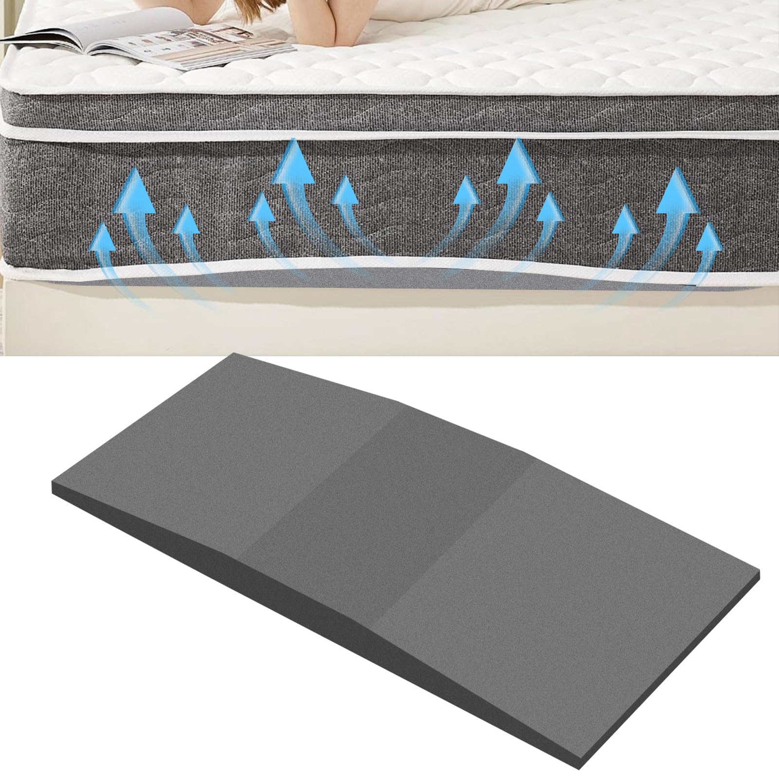 Photo 1 of Sagging Mattress Support Board - 50D High-Density Foam, Curved Design for Targeted Support, 47"x25"x2" Under Mattress Helper to Fix Sag & Improve Sleep (Grey)