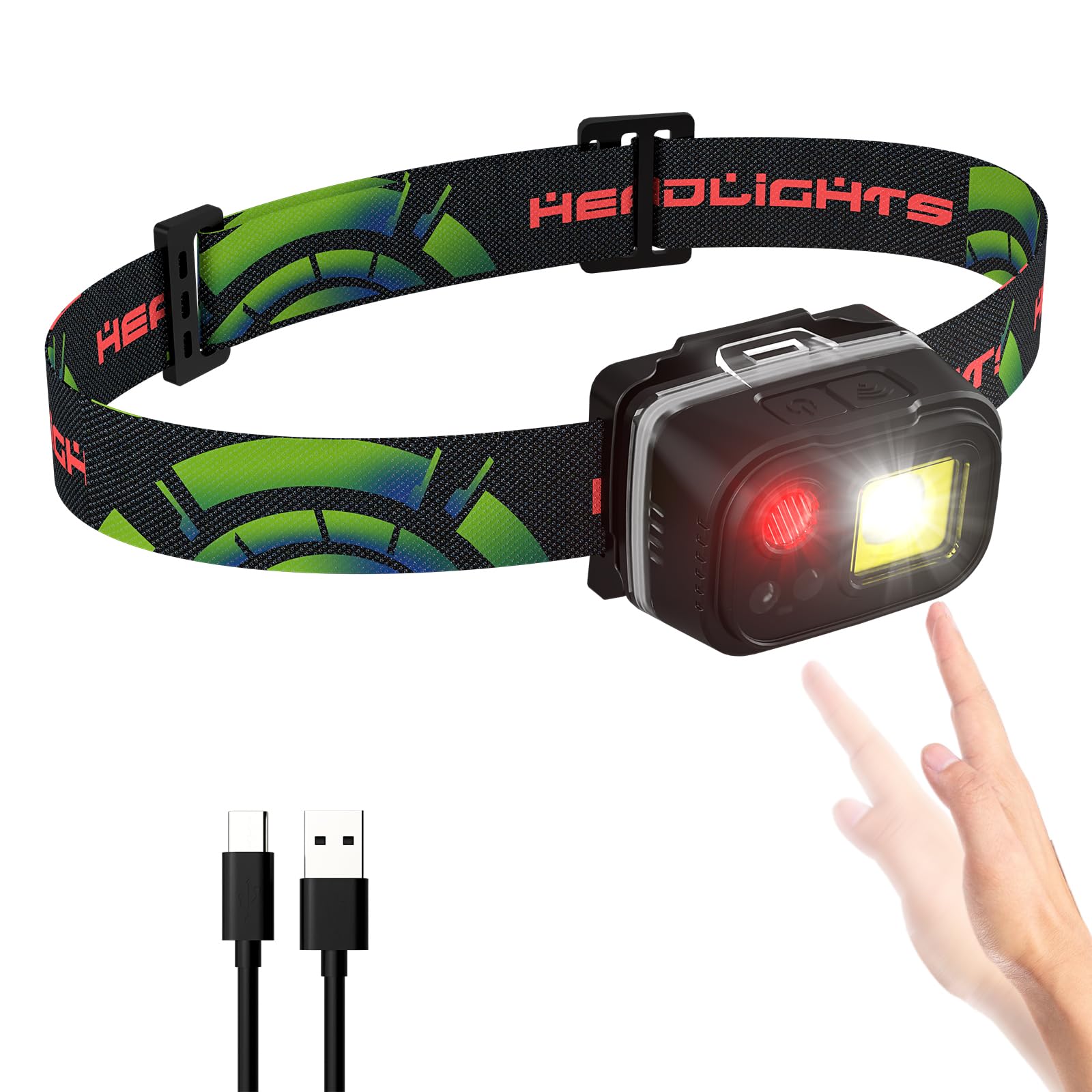 AROPEENHeadlamp LED Rechargeable, Lightweight Compact Headlight for Adult & Kids with Motion Sensor, IP65 Waterproof 3 Light Souces Headlamp Flashlight Hiking Running Fishing Cycling