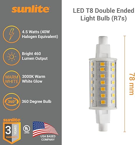 Miniatura 2 de Sunlite 81017-SU - Bombilla LED T8 de doble extremo (R7s) 3.071 in, 4.5 vatios (equivalente a halógeno de 40 W), 460 lúmenes, certificación UL,