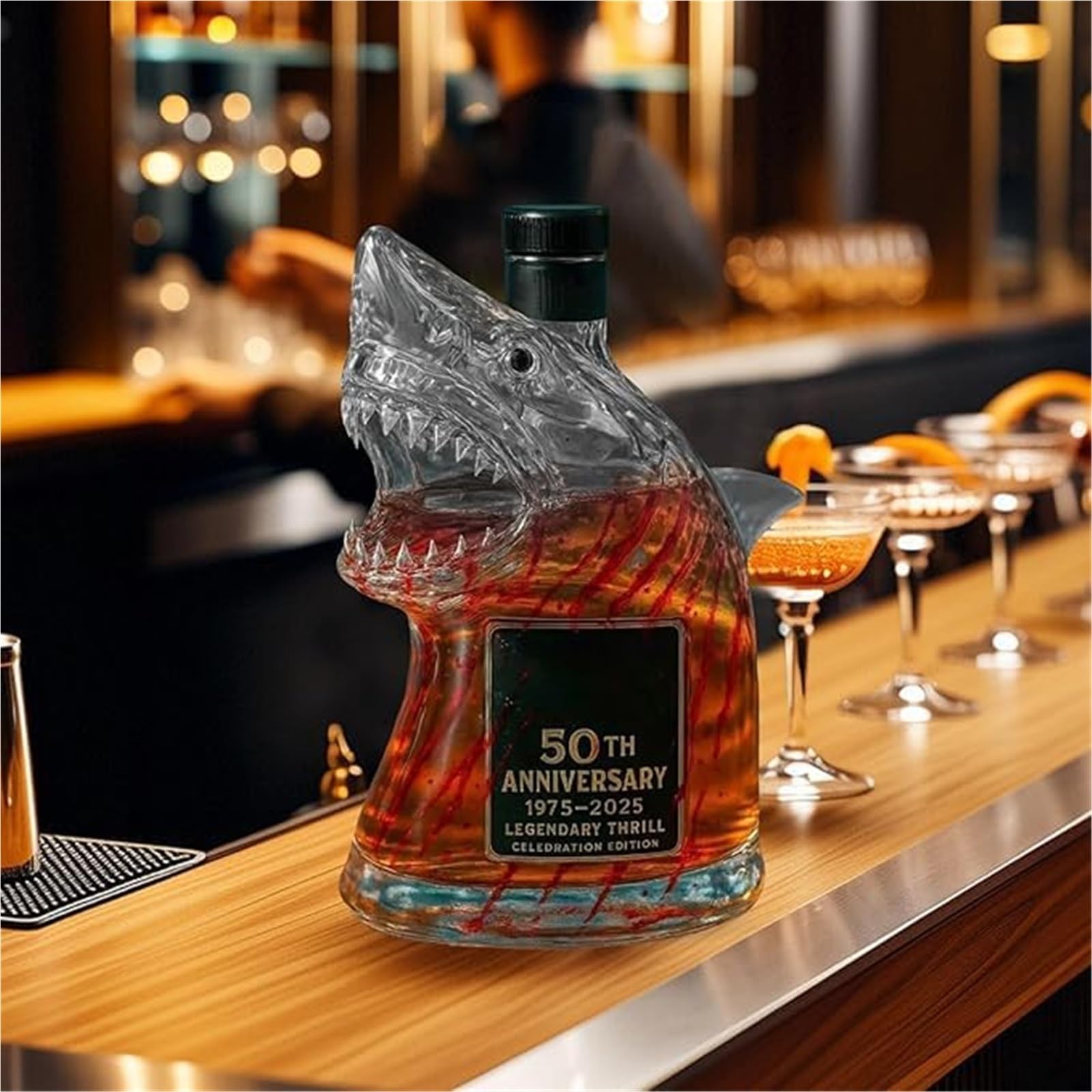 300 ml 3D figurka rekina w butelce wina, zabawna szklana karafka do whisky, figurki zwierząt, baru, biura(A)