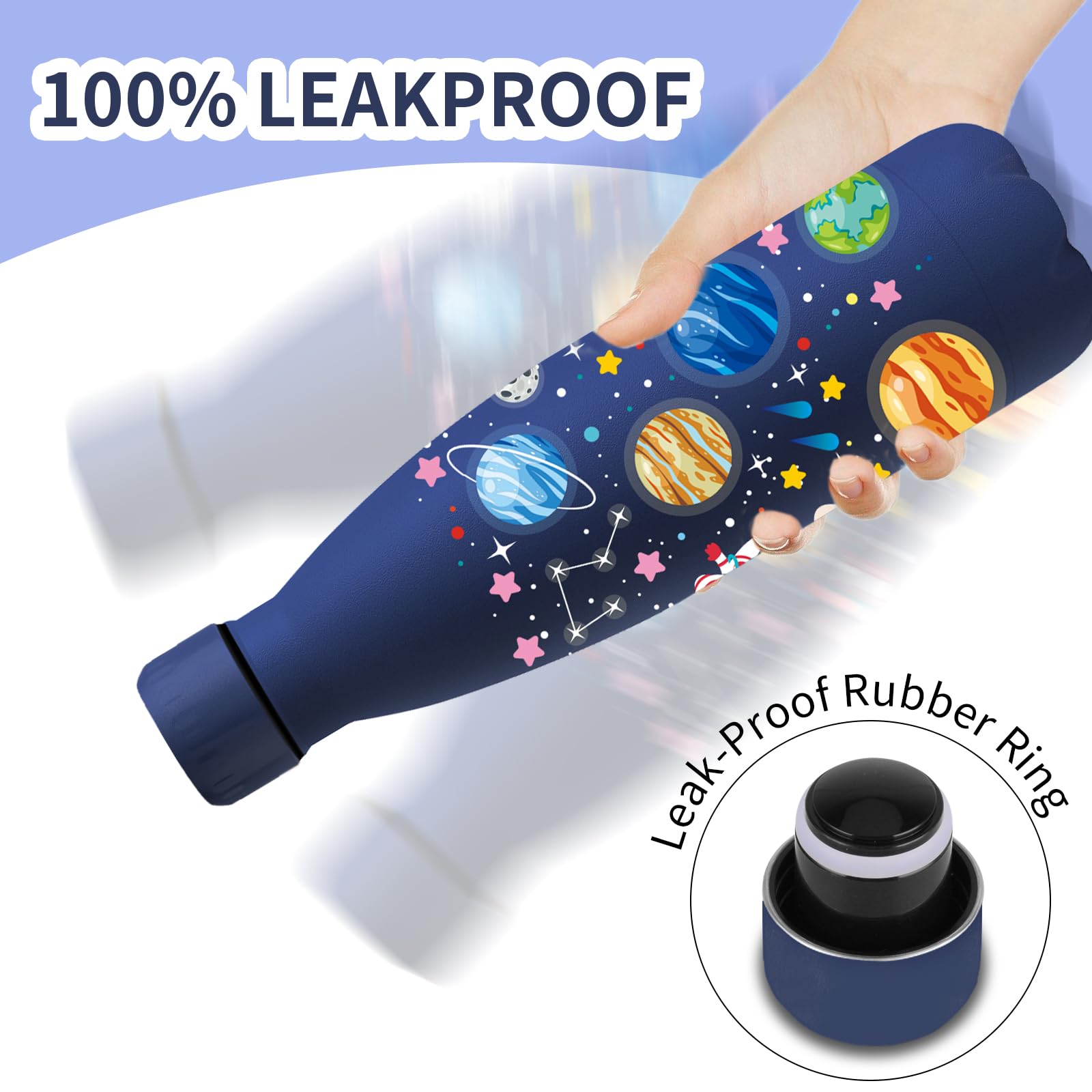 Gourde Isotherme, 500ml Enfant, Sport Anti-Fuite, Gourde Inox Sans BPA, Facile à Transporter, Bouteille Isotherme, Réutilisable, Bouteille d'eau pour Running, École, Bureau, Bleu Foncé