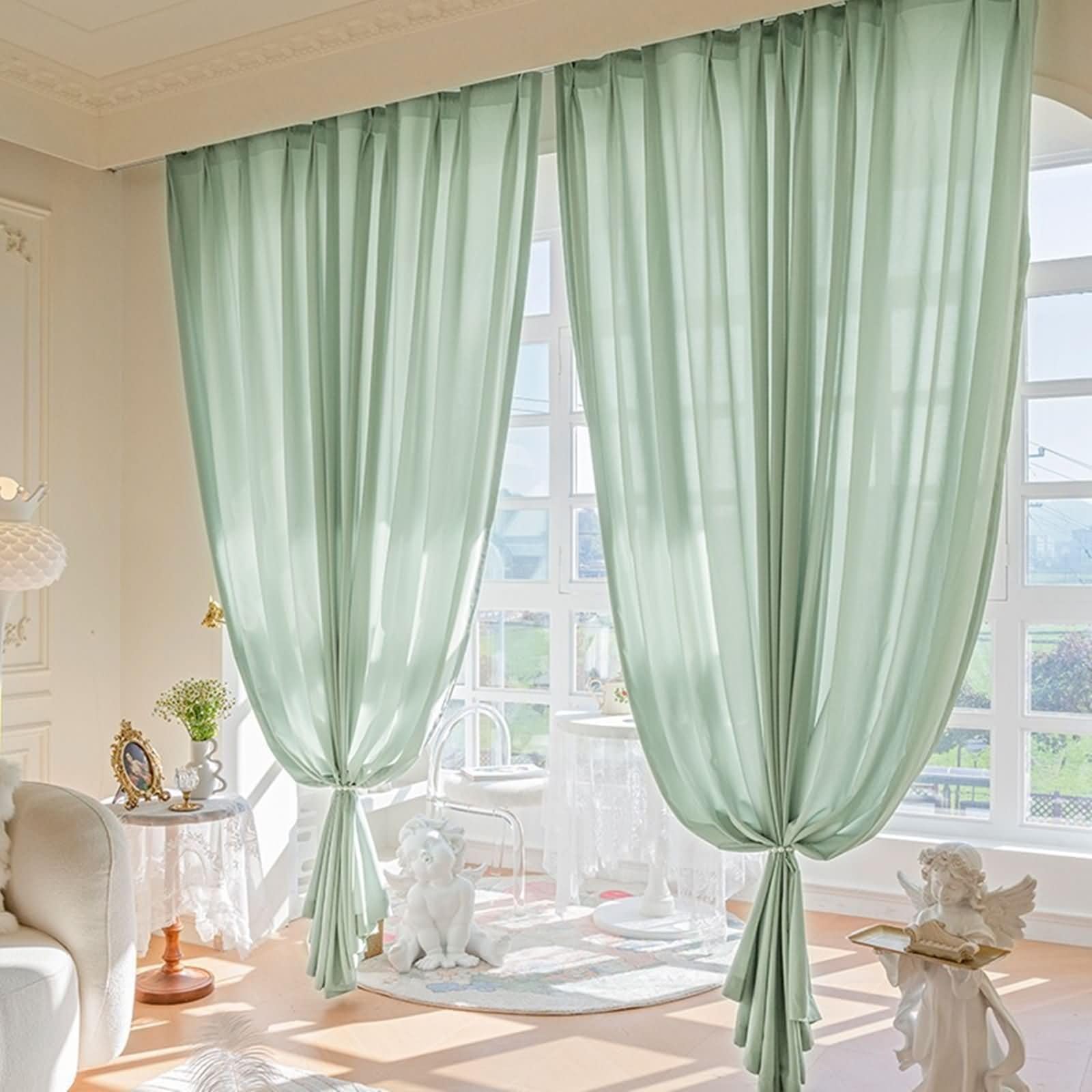 Daesar 2 Pannelli Tende Trasparenti per Interni 214 CM Altezza, Tenda Salotto Moderno con Occhielli Tinta Unita Tende Finestre per Camera da Letto e Soggiorno, Verde 132x214CM