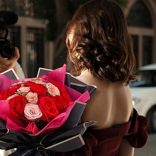 Miniatura 7 de LOTMER 30 hojas de papel de regalo de flores, papel de regalo floral de 3 colores con 3 cintas y 50 tarjetas de felicitación, papel de embalaje de