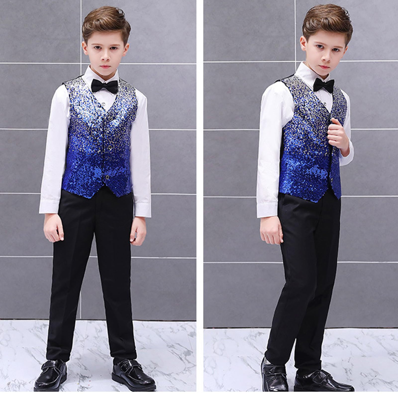 Generisch Chemise pour bébé garçon - Gilet à paillettes formel avec nœud papillon pour fête prénatale - Tenue d'été