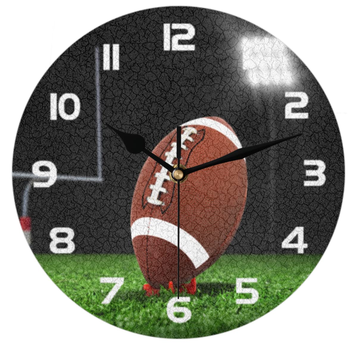 AUUXVA American Football Wall Clock Silent Non-Ticking,Sport Ball Grass Round Wall Clock Battery Operated Clock Decor for Home Wall Bathroom Kitchen Bedroom Living Room Office School Patio