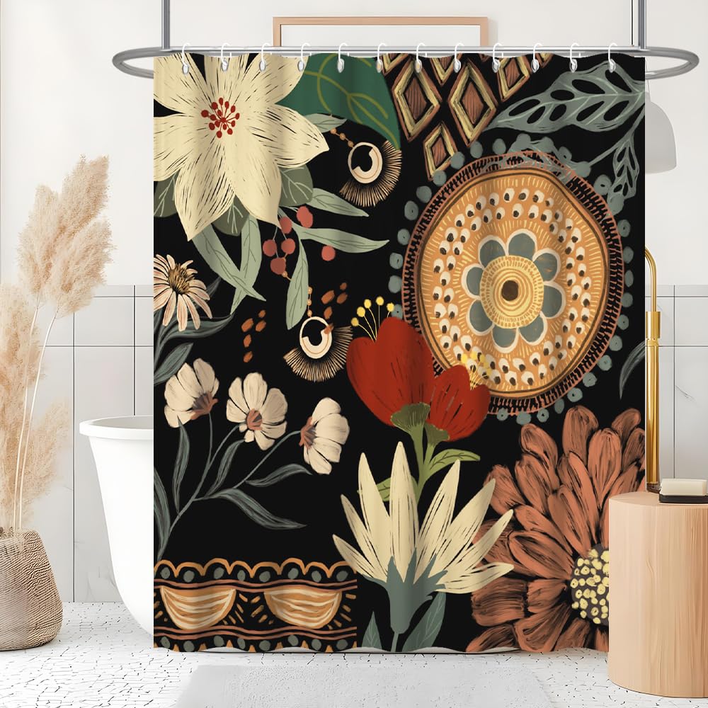 Uiiooazy Douchegordijn bamboe, douchegordijn, bamboelook, planten, anti-schimmel, waterdicht, polyesterstof, wasbaar, ondoorzichtig, badgordijn voor bad, met douchegordijnringen, 180 x 200 cm (b x h