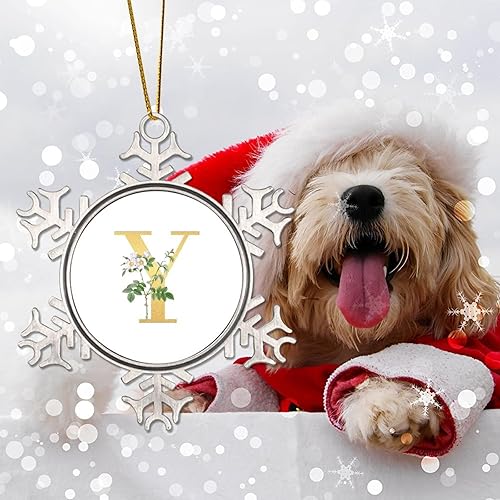 Miniatura 3 de Adorno de Navidad con monograma personalizado de letra Y para niños, 3 pulgadas, regalo de recuerdo de Navidad, copo de nieve de metal, decoración