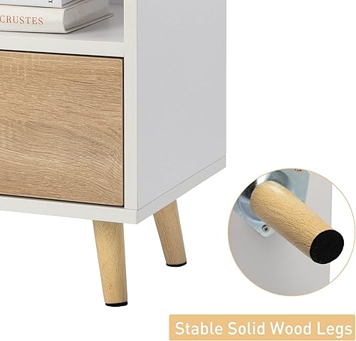 Miniatura 30 de JAXPETY Juego de 2 mesitas de noche modernas de madera, mesita de noche con cajón, muebles de noche, mesa auxiliar con estante abierto y patas de