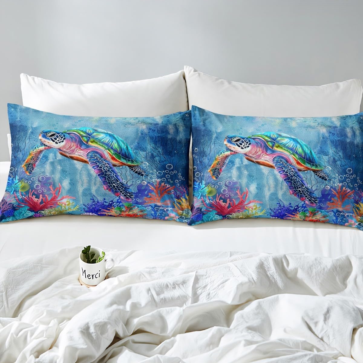 jejeloiu Sea Turtle Duvet Cover Toddler Size Kids Ocean Comforter Cover Set for Boys Girls Teens Reptile Tortoise Bedding Set Breathable Coastal Bedspread Cover Nautical Beach Quilt Cover