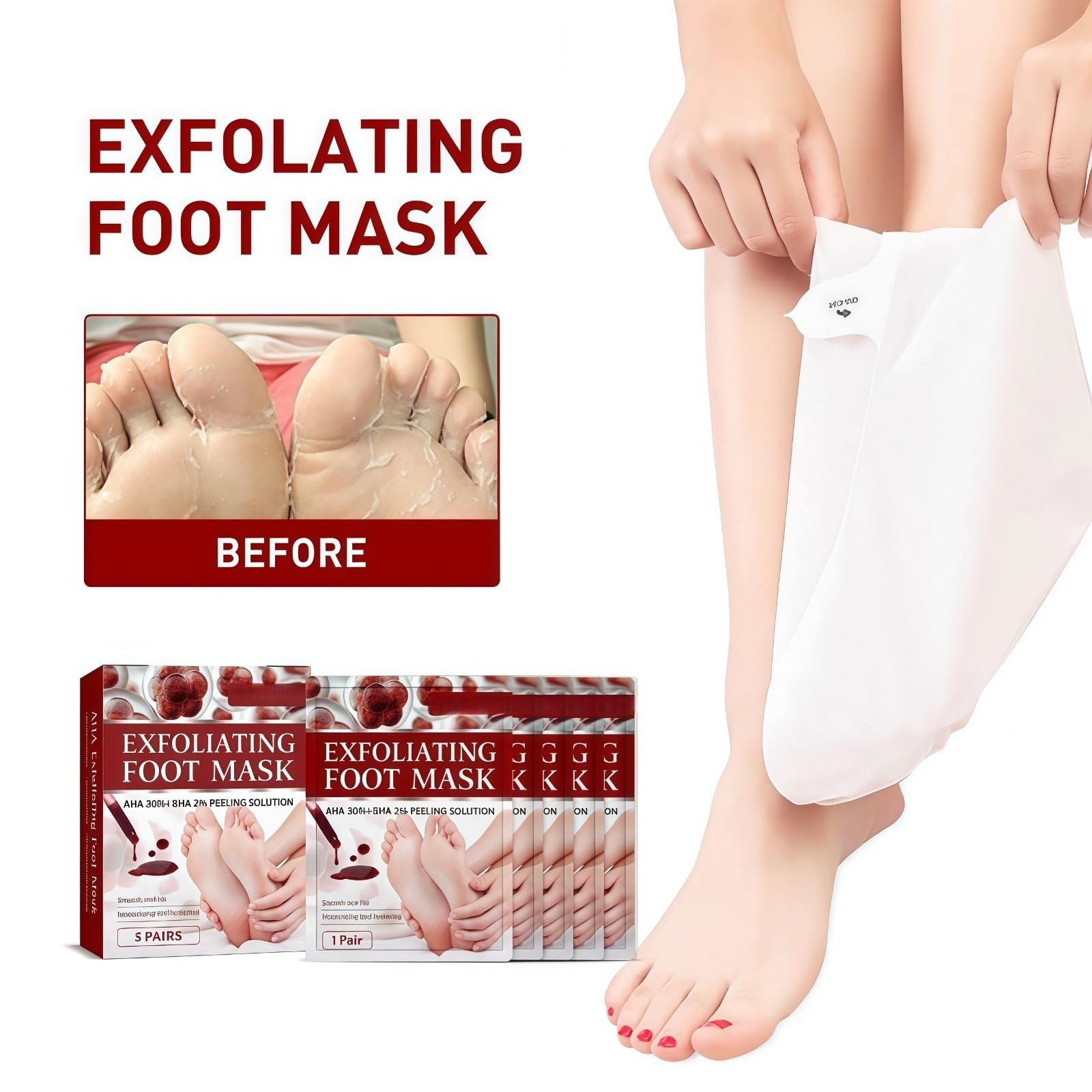Máscara de pie para peeling de melocotón, máscara de pies hidratante con nueces de coco- Cuidado de callos y pieles muertas - Pie Hidratante, exfoliante, callo peeling pies