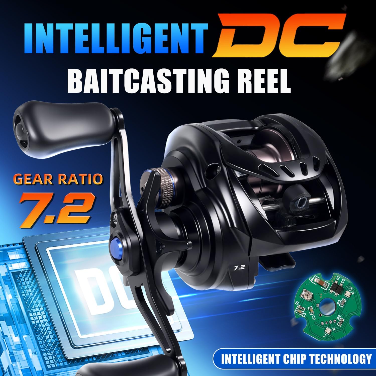 Sougayilang Baitcasting Reel with Digital Anti-Backlash Control - Smart Computer Braking System, 7.2:1 Gear Ratio, 18.5LB Max Drag-Easy Casting Baitcaster for Beginners & Bass Anglers