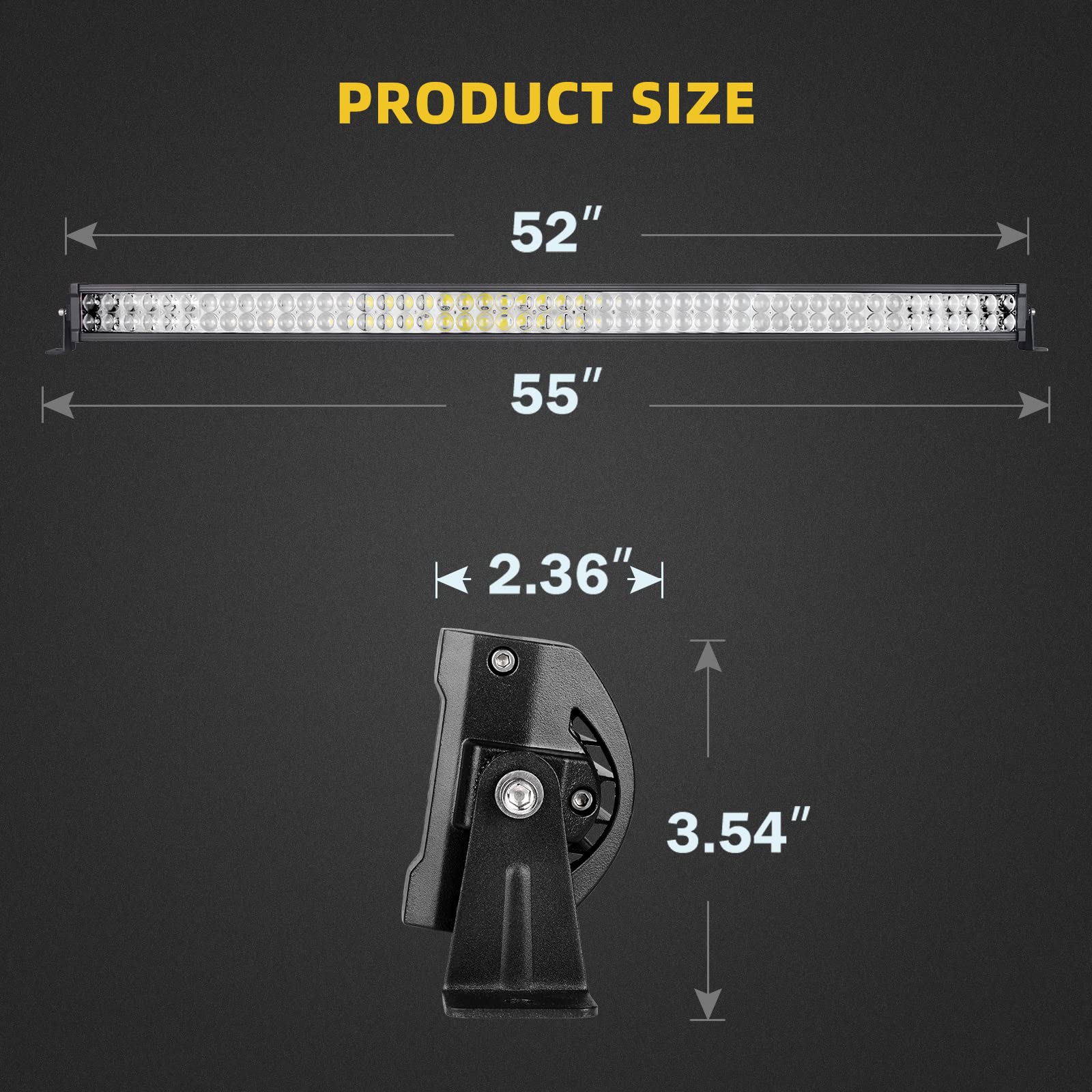 DWVO LED Light Bar 52 Inch (55 Inch with Mounting Brackets)300W Spot & Flood Combo Beam+ 2X 18W Spot LED work light +2X Steel Metal Upper with 10ft Wiring Harness Compatible for 07-18 JEEP JK Wrangler