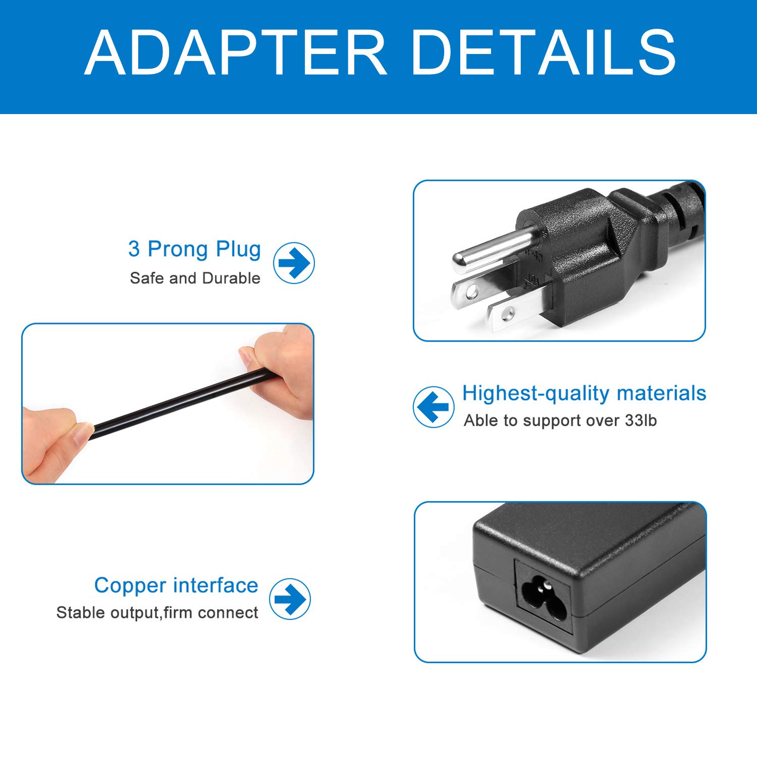 Kircuit 10Ft AC Adapter for LG Flatron M2780D-PU M2780D-PZ M2780D-PN Charger Power Supply Cord