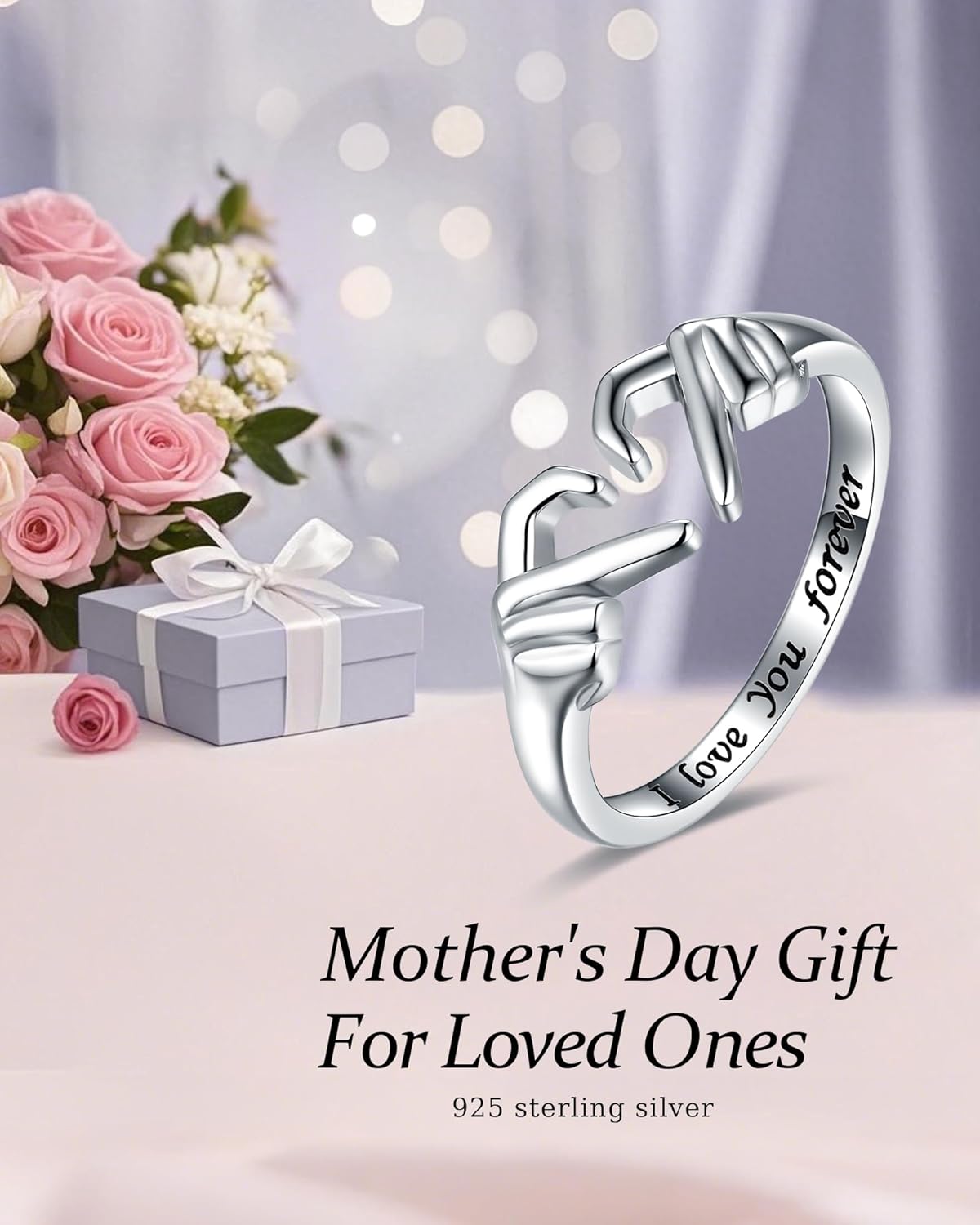 Silver Heart Rings Gifts for Women - S925 Sterling Silver Adjustable White Gold Plated Irish Claddagh Ring with Message Card, Promise Love Heart Jewelry Rings Christmas Mothers Day Gifts for Her - Image 4