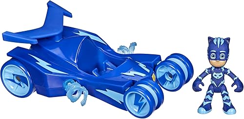 Miniatura 4 de PJ Masks Catboy Deluxe Vehículo de juguete preescolar, juguete de coche para gatos con rayas giratorias de Super Cat y figura de acción Catboy para