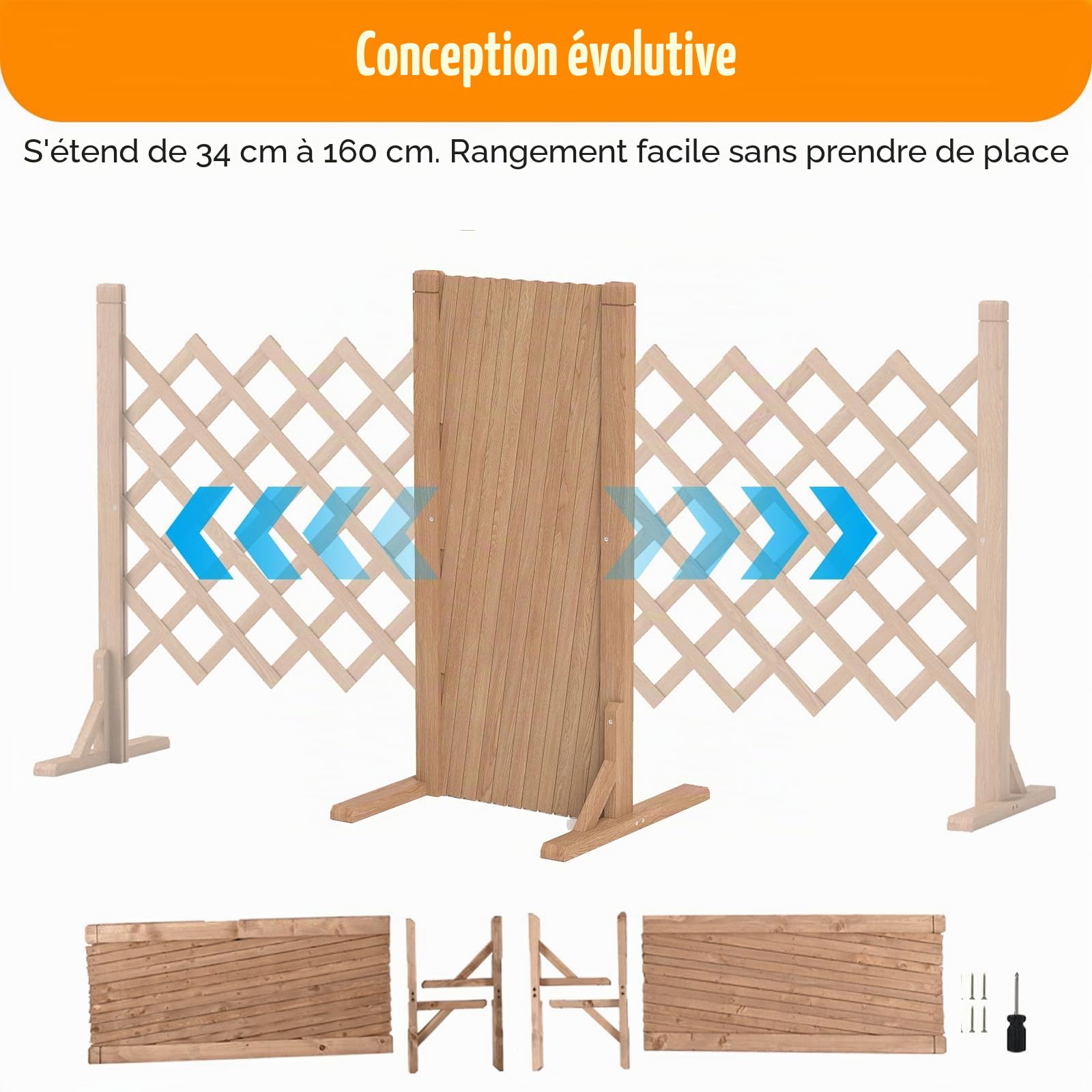 Nisorpa Lot de 2 panneaux de clôture extensibles en bois massif pour clôture de jardin, rétractable, autoportante, pour animaux domestiques, 34 à 160 cm