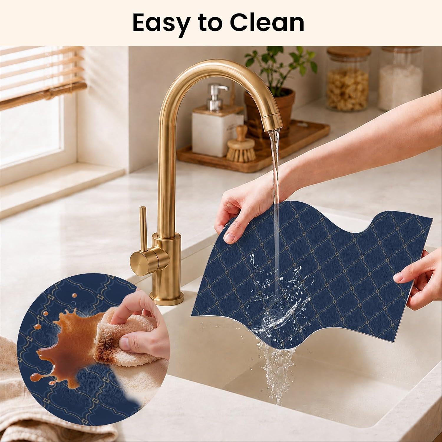 Navy Trellis Placemats Set of 4, 12 x 18 Inch, PU Leather image 5